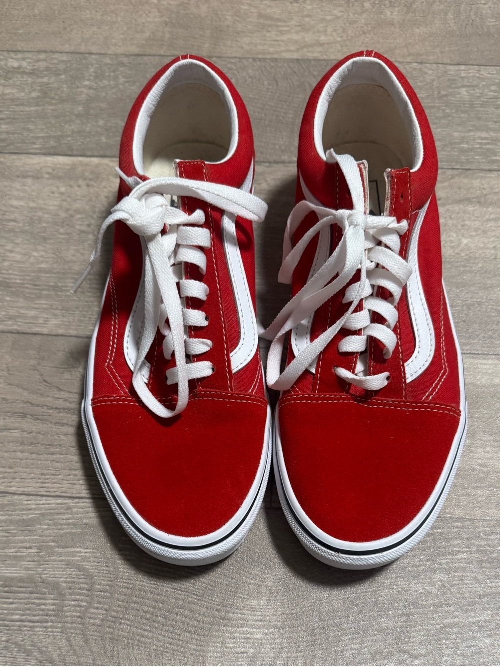 Vans Red Low-Top Canvas Sneakers with White Side Stripe